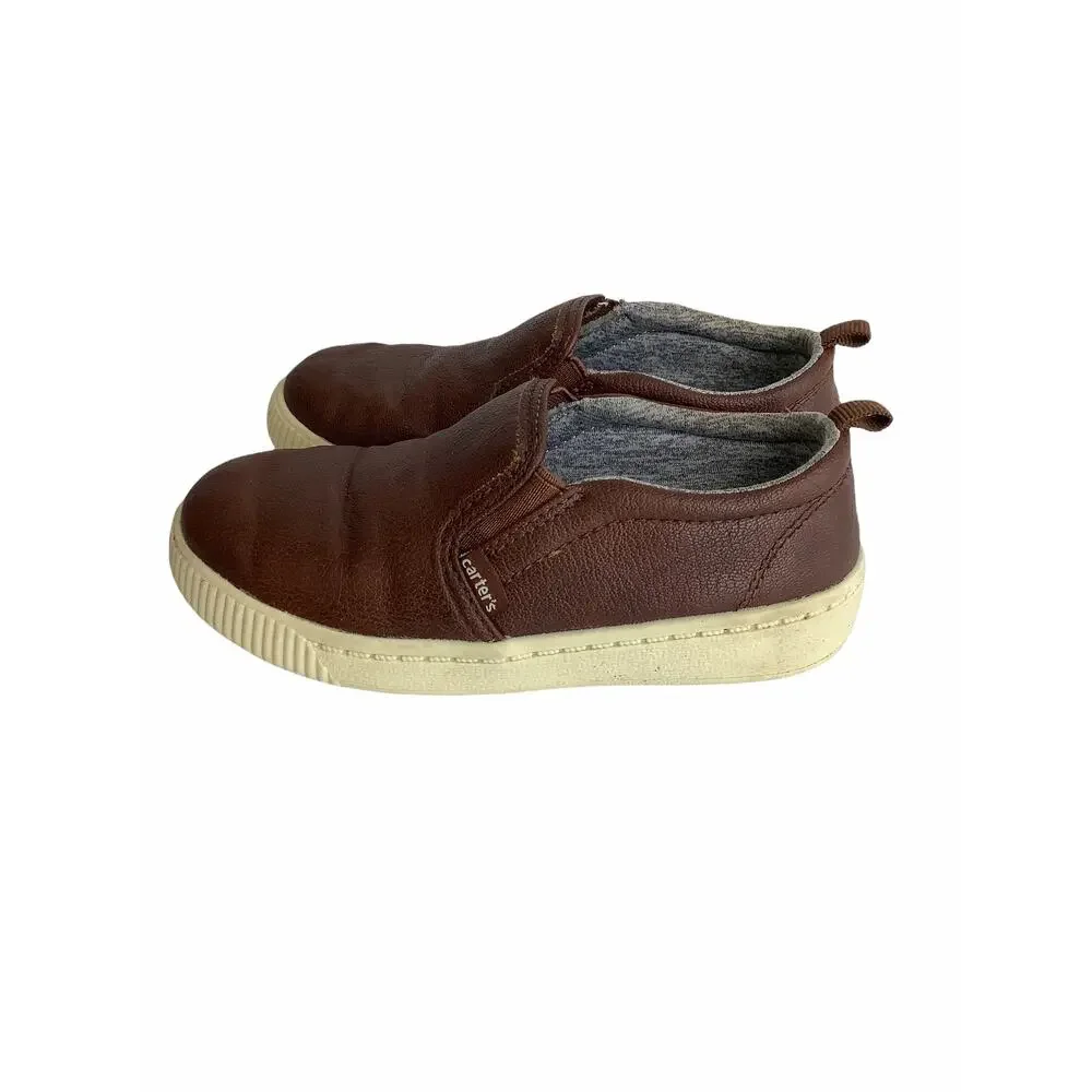 Carter's Boys Brown Faux Leather Slip On Loafers Kid's Youth Size 12